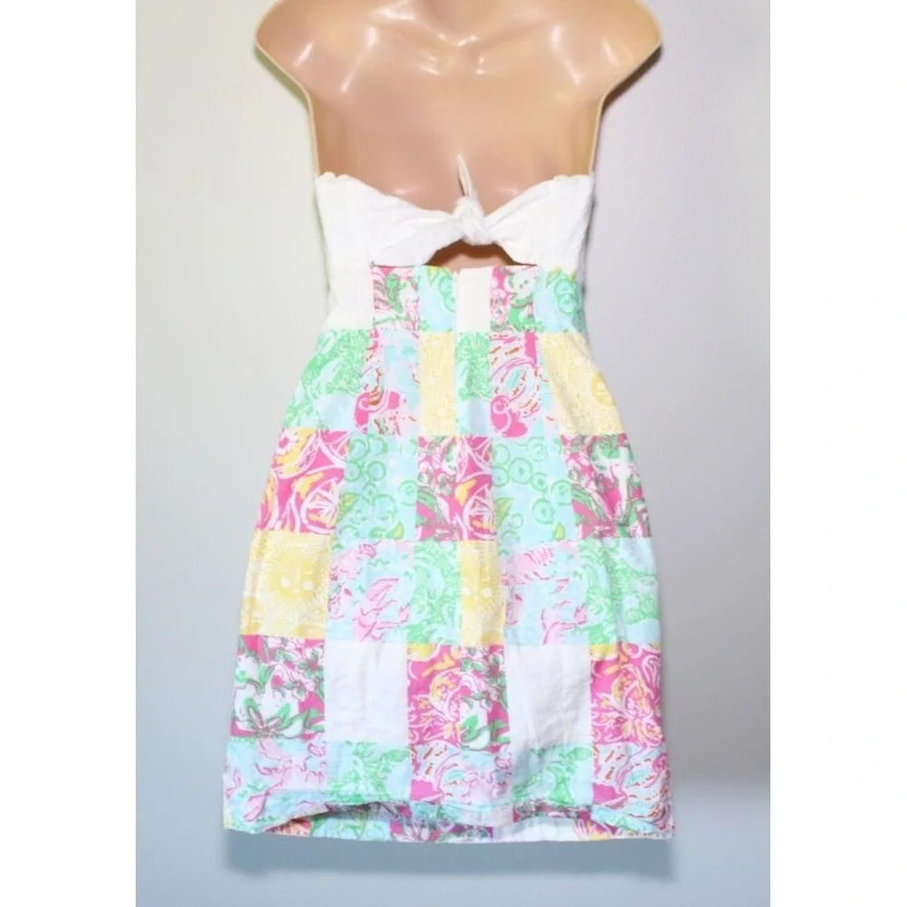Lilly Pulitzer Franco Patches Strapless Dress White Pink Women's Size 0 H13532 - Picture 5 of 13